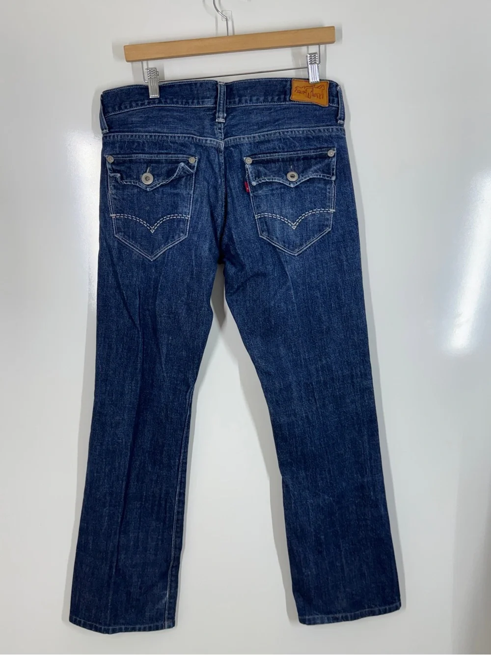 Levi’s Y2K 2000s Mens Bootcut Jeans 34x34 Dark Wash Flap Pocket Western Denim